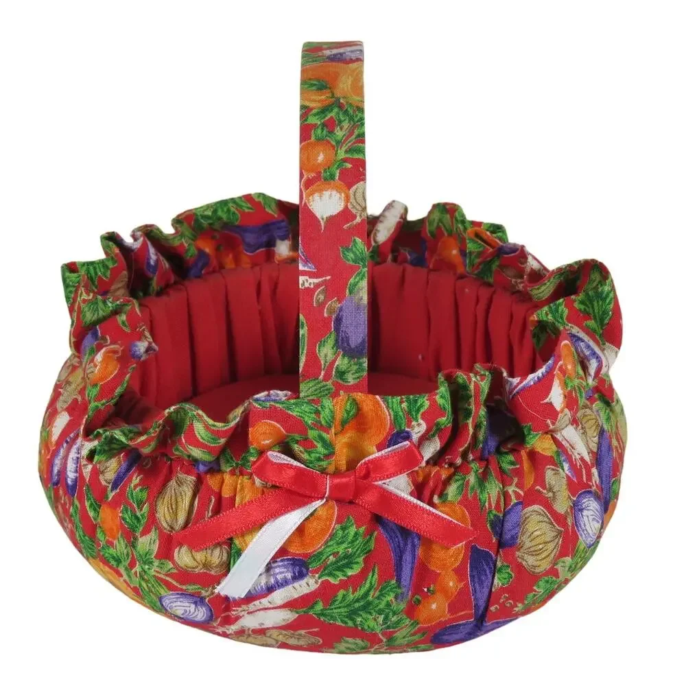 Fabric Gift Basket Veggie Fruit Print Kitchen Decor Red, Soft Approx. 6
